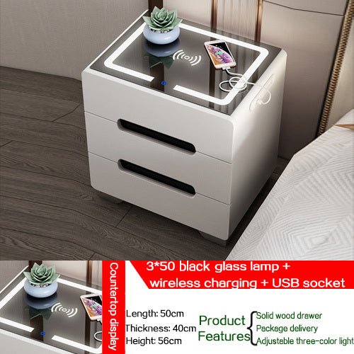 MIRODEMI® White/Black Smart Bedside Cabinet With Wireless Charger & Touch Sensor Light W15.7/19.7*D15.7*H22" / Black Luxury Style