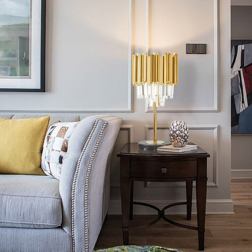 MIRODEMI® Gold/Chrome Polished Steel Crystal Modern Table Lamp for Living Room, Bedroom Gold / Warm light