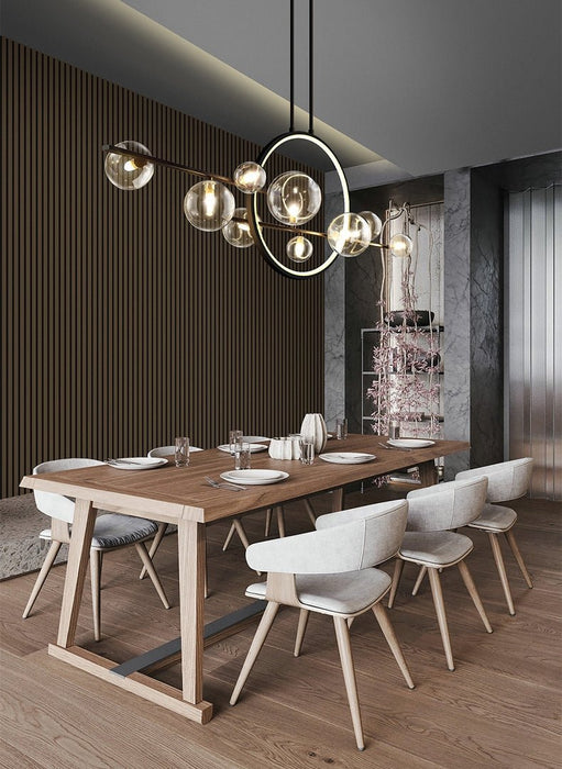 Mirodemi® White/Black Glass Bubble LED Chandelier For Dining room, Kitchen Island W55.1*H35.4" / White light / Black