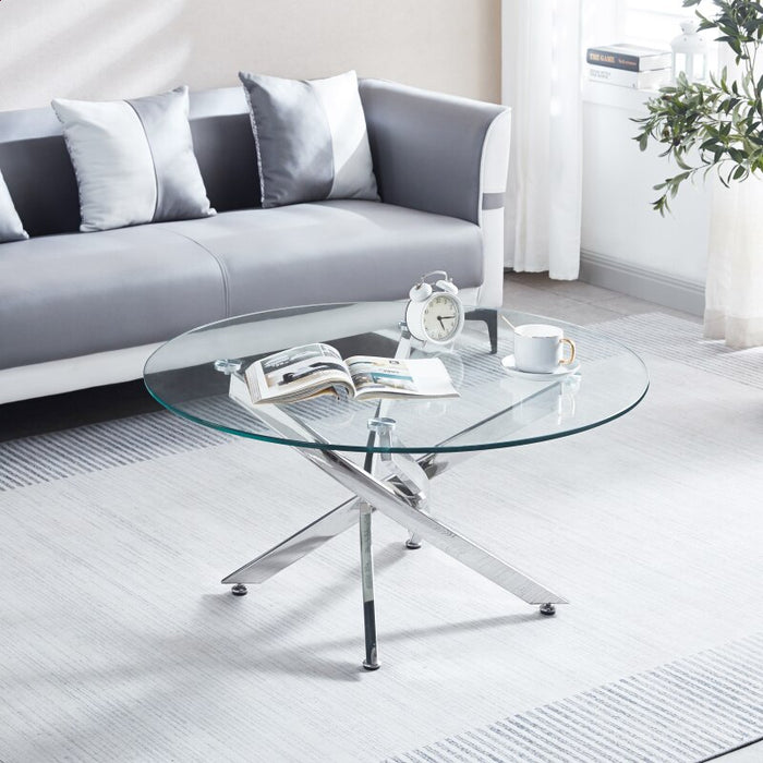 Modern Round Tempered Glass Coffee Table with Chrome Legs