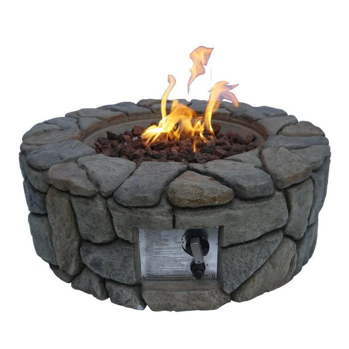 MIRODEMI® 28" Outdoor round natural stone gas fire pit table for Backyard, Garden