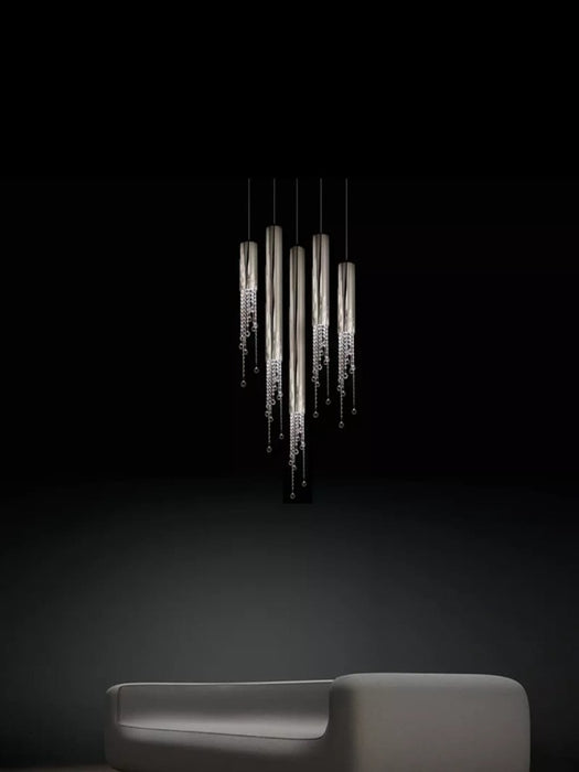 MIRODEMI® Hanging crystal light fixture for lobby, staircase, loft, lobby, stairwell 6 Lights / Chrome / Warm Light 3000K