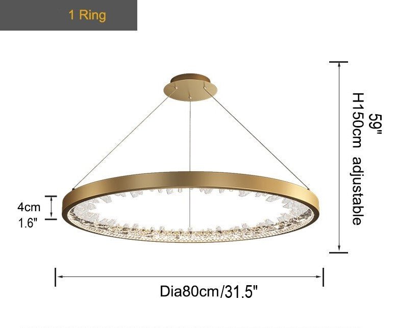MIRODEMI® Gold Rings Design Creative Led Crystal Hanging Luxury Chandelier 1Ring Dia31.5 / Warm Light 3000K