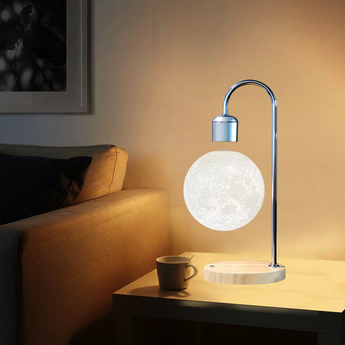 MIRODEMI® Creative Silver/Black Iron 3D Levitating Moon LED Table Lamp Dia5.5*D6.3*H14.4" / Warm white / Silver