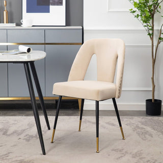 Set of 2 Velvet Upholstered Dining Chairs with Black Metal Legs Beige