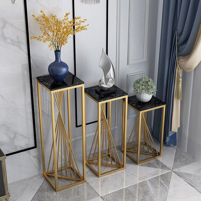 Golden Wrought Nordic Luxury Plant Stand with Marble Shelves