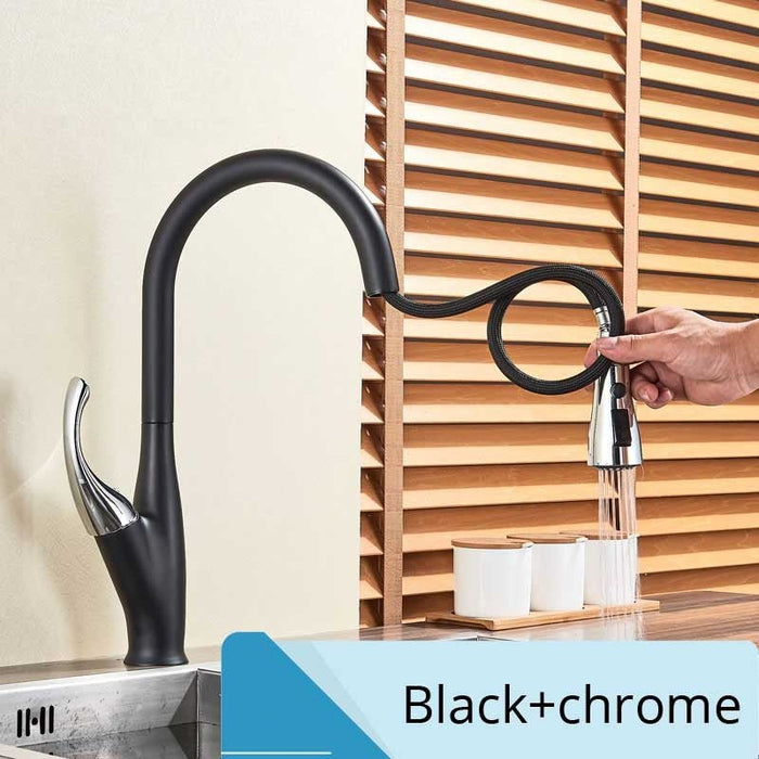 MIRODEMI® Single Handle Pull Out Stream Spray Kitchen Spout Black and Chrome