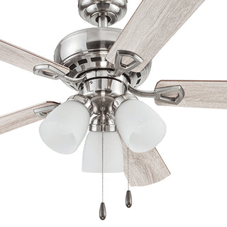 Rechargeable indoor ceiling fan in brushed nickel with wooden blades, Dia 111.8cm / 44 inch