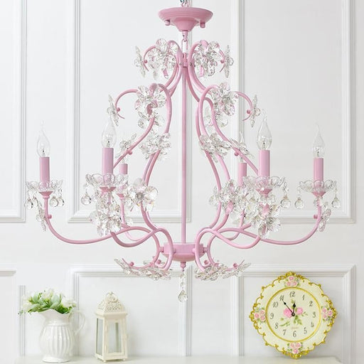 MIRODEMI® Pink Metal Chandelier with Crystal Lights 6 Lights