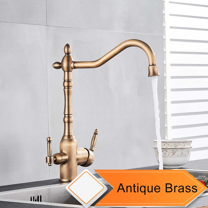 MIRODEMI® Two Handle Swivel Spout Water Purifier Sink Kitchen Faucet Antique Brass