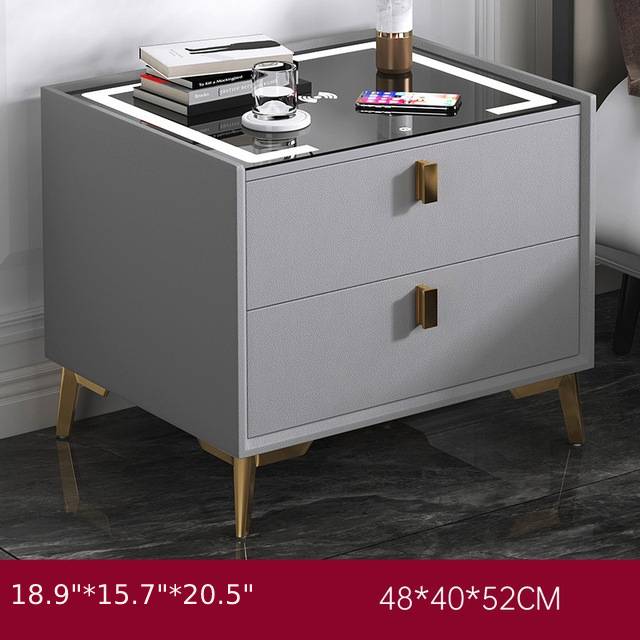 MIRODEMI® Gray/White Multifunctional Wood Bedside Cabinet With Wireless Charger W18.9*D15.7*H20.5" / MDF Light Gray