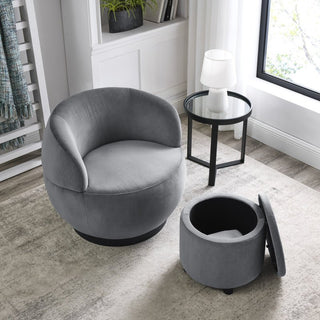 Minimalist modern barrel accent chair with ottoman for the living room