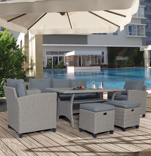 Rattan Wicker 6-Piece Outdoor Set of Sofa, Chair, Stools and Table image | luxury furniture | outdoor patio | luxury patio