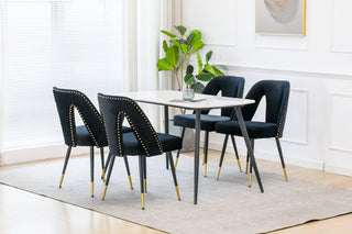 Set of 2 velvet dining chairs in velvet with black metal legs