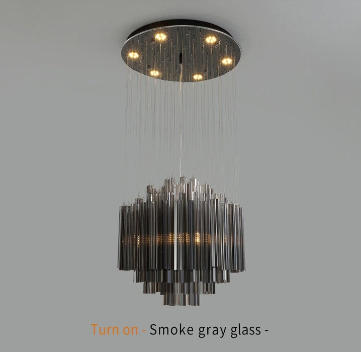 MIRODEMI® Round/square smoke gray glass hanging chandelier for living room, dining room