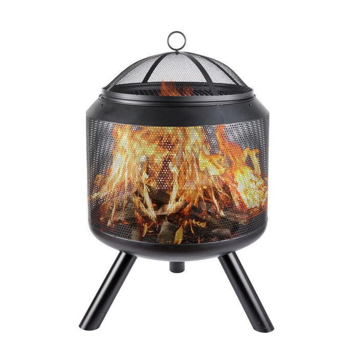 MIRODEMI® Black Steel Outdoor Large Fire Pit Bowl With Spark Screen for Camping, Backyard