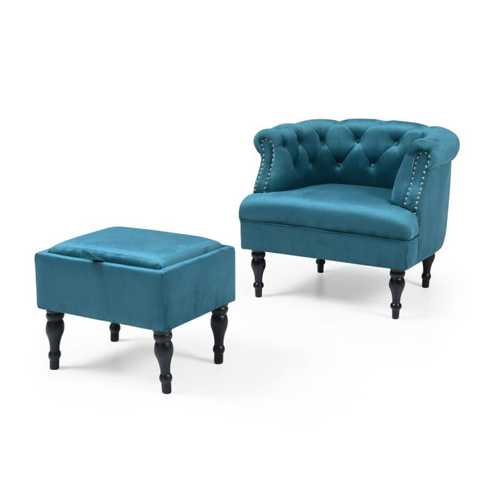 Set of Upholstered Velvet Accent Chair and Storage Ottoman