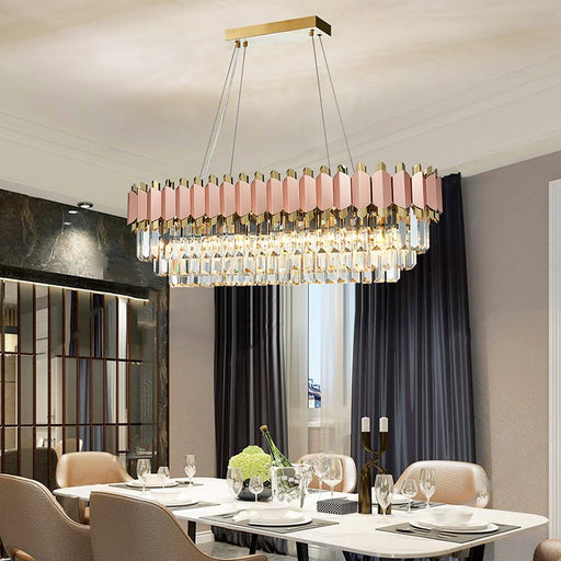 MIRODEMI® Luxury Gold/Pink Rectangle Crystal LED Chandelier For Dining Room