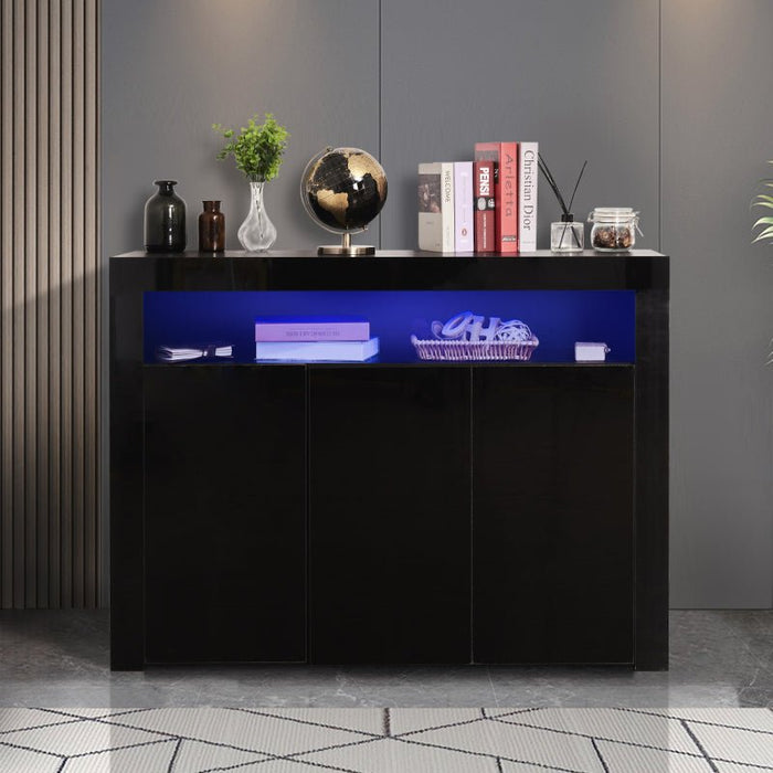 Modern Wooden Storage Cabinet with LED Light for Dining Room, Kitchen