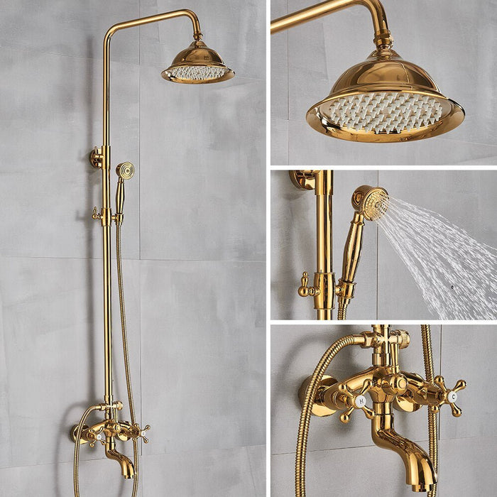 MIRODEMI® Gold Shower Faucet Set Wall Mounted with Tub Spout Dual Handles Mixer Tap WQLDTHS / Shower head: 8.3" Stainless Steel Shower Hose: 32.3" - 47.2"