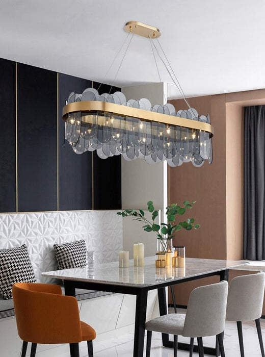 MIRODEMI® Gold Rectangle Smoky Gray Glass Modern Chandelier For Dining Room