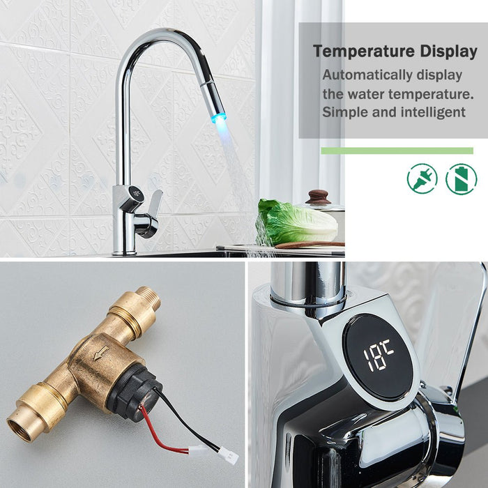 MIRODEMI® Smart Temperature Display Extendable Pull Out Mixer Tap