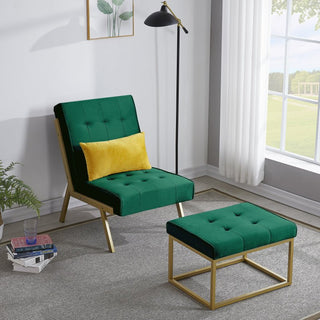 Gold Metal Frame Velvet Upholstery Chair with Ottoman