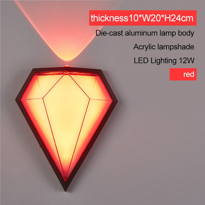 MIRODEMI® Outdoor Waterproof Diamond Shape Colorful Light LED Wall Lamp For Garden W7.9*D3.9*H9.4" / Red lighting