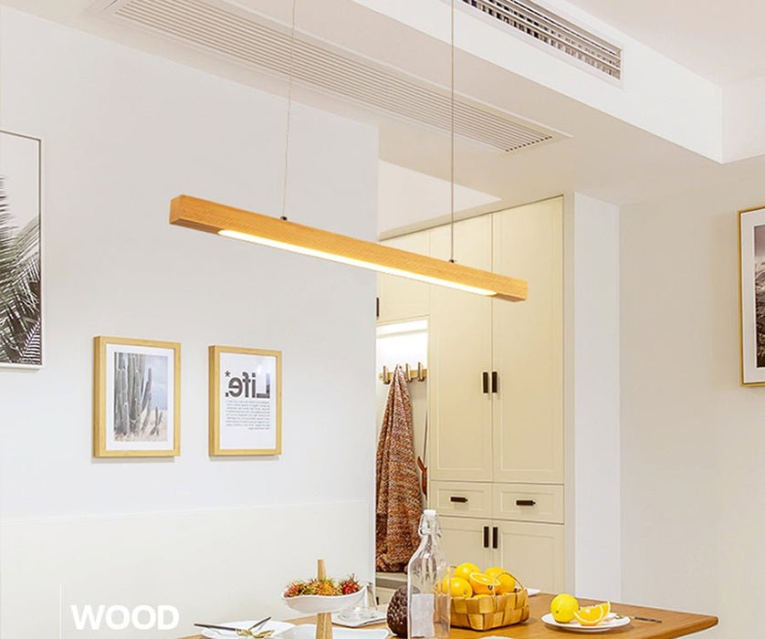 MIRODEMI® Natural Wood Linear Bar Chandelier for Dining Room, Kitchen Cool light / L80.0cm / L31.5"