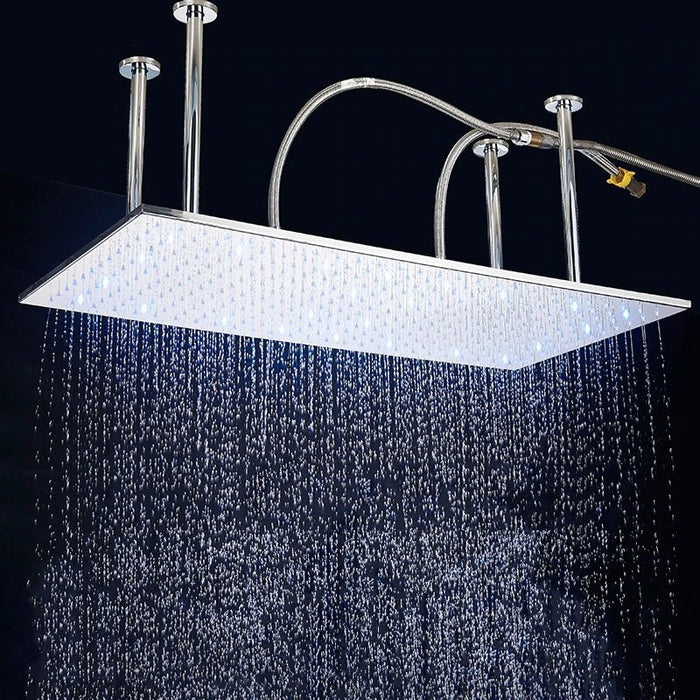 MIRODEMI® LED Brushed Nickel/Chrome Large Size Rainfall Shower Head With Installation Arm