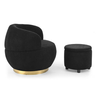 Barrel accent chair with ottoman in stainless steel, foam, and solid wood, contemporary living room furniture