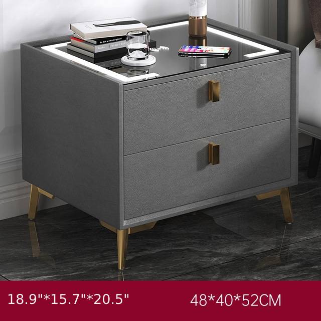 MIRODEMI® Gray/White Multifunctional Wood Bedside Cabinet With Wireless Charger W18.9*D15.7*H20.5" / MDF Dark Gray