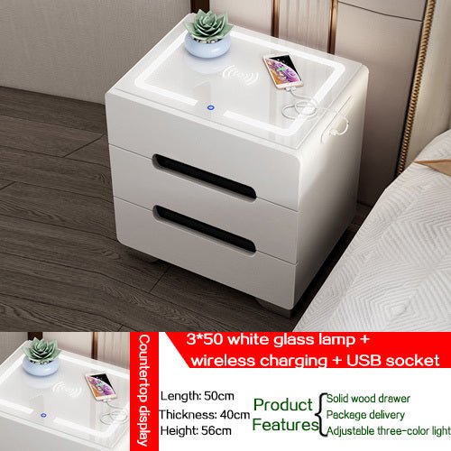 MIRODEMI® White/Black Smart Bedside Cabinet With Wireless Charger & Touch Sensor Light W15.7/19.7*D15.7*H22" / White Luxury Style