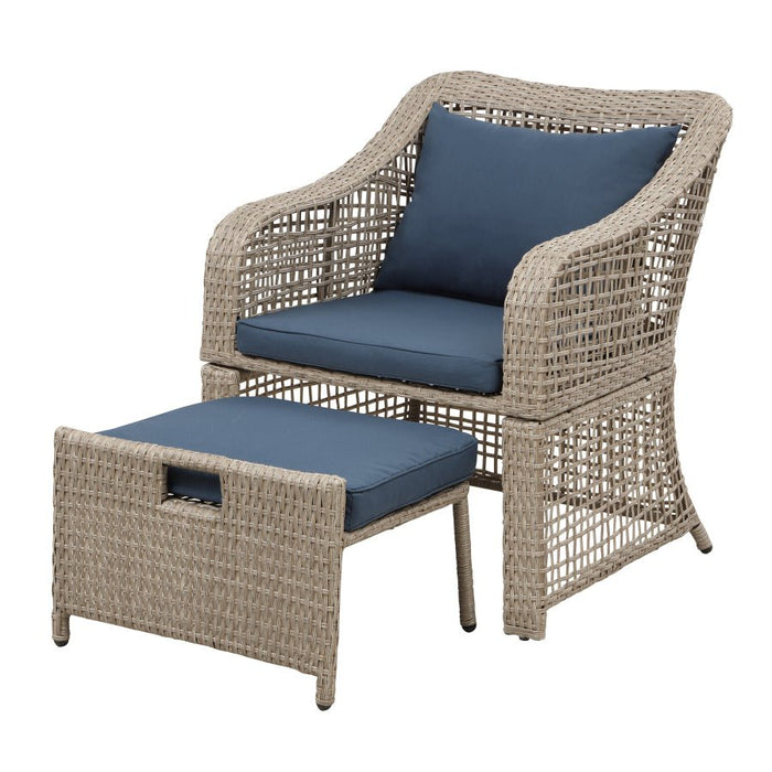 5-Piece Rattan Patio Set of Wicker Chairs with Stools and Tempered Glass Table image | luxury furniture | glass tables