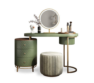 Green Dresser with Removable Tray Top, LED Light Mirror and 4 Wood Drawers image | luxury furniture | home decor