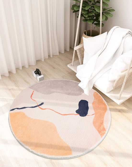 Beige/White Modern Round Fluffy Area Carpet
