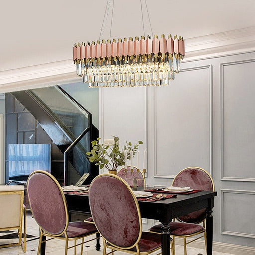 MIRODEMI® Luxury Gold/Pink Rectangle Crystal LED Chandelier For Dining Room L39.4*W13.8*H13.8" / Warm light 3000K / Dimmable