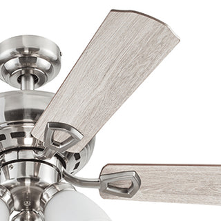 Wood and glass 44-inch ceiling fan with quiet 3-speed reversible motor and A15 bulbs included