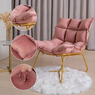 Pink velvet lounge accent chair, velvet with metal legs, ideal for the living room
