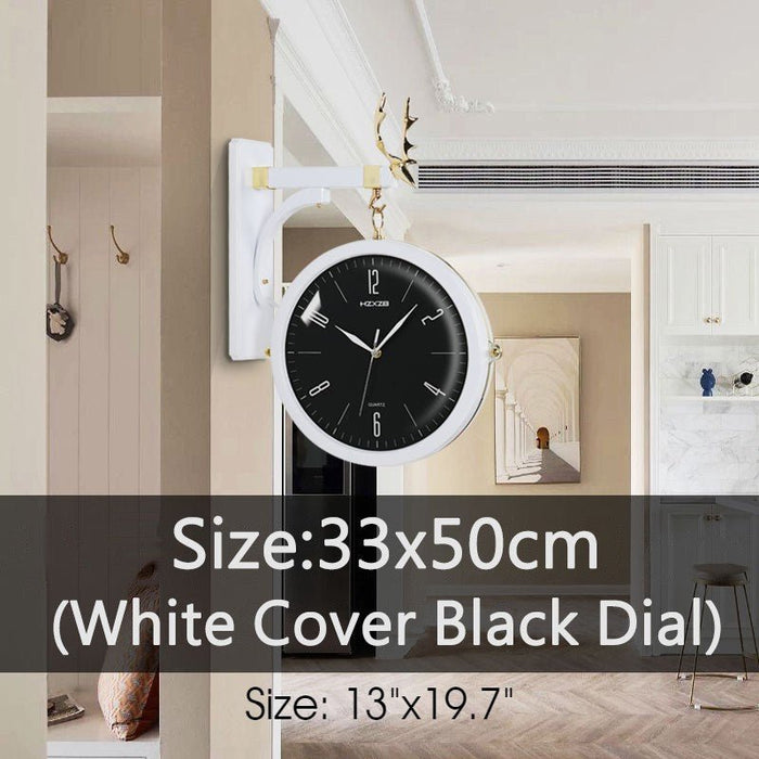 Double Sided Mount Round Station Wall Clocks with Metal Frame White Cover / Black Dial