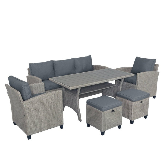Rattan Wicker 6-Piece Outdoor Set of  Sofa, Chair, Stools and Table