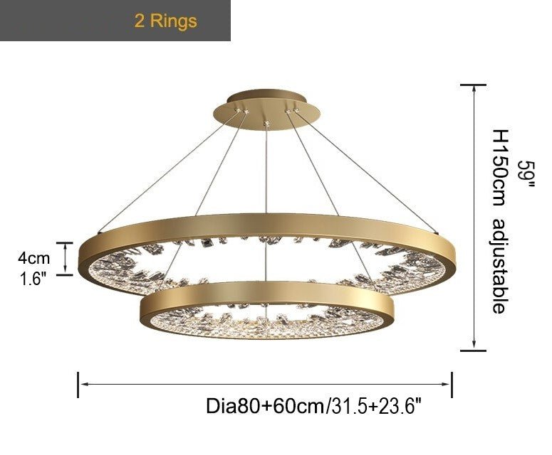 MIRODEMI® Gold Rings Design Creative Led Crystal Hanging Luxury Chandelier 2Rings Dia31.5 / Warm Light 3000K