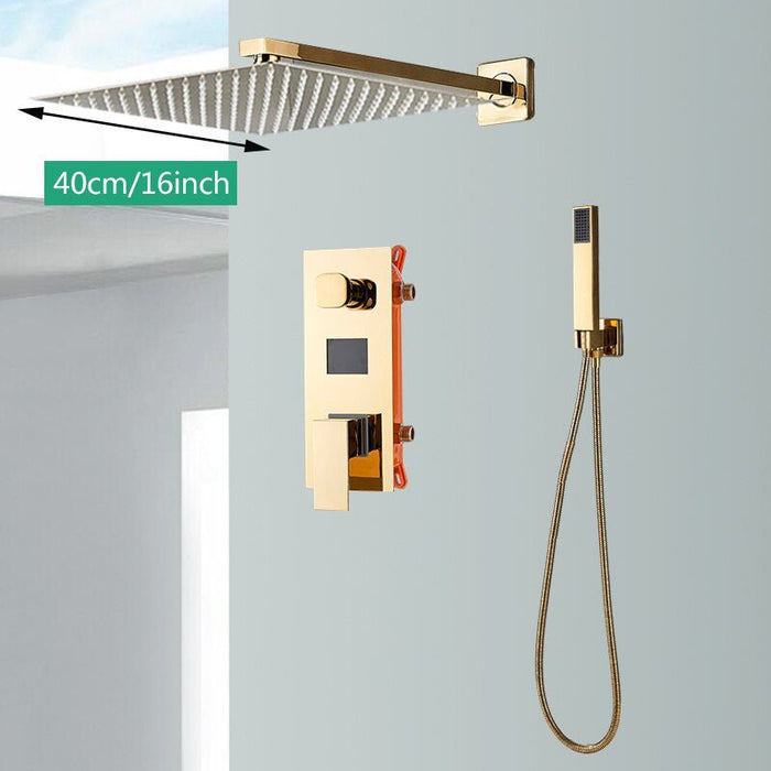 MIRODEMI® Gold Rainfall Shower Faucet Digital Display Wall Mounted Mixer Tap 2 ways / 16''