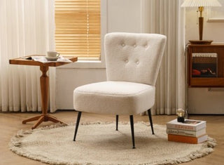 Ivory minimalist modern teddy-fabric slipper accent chair in teddy fabric with metal legs