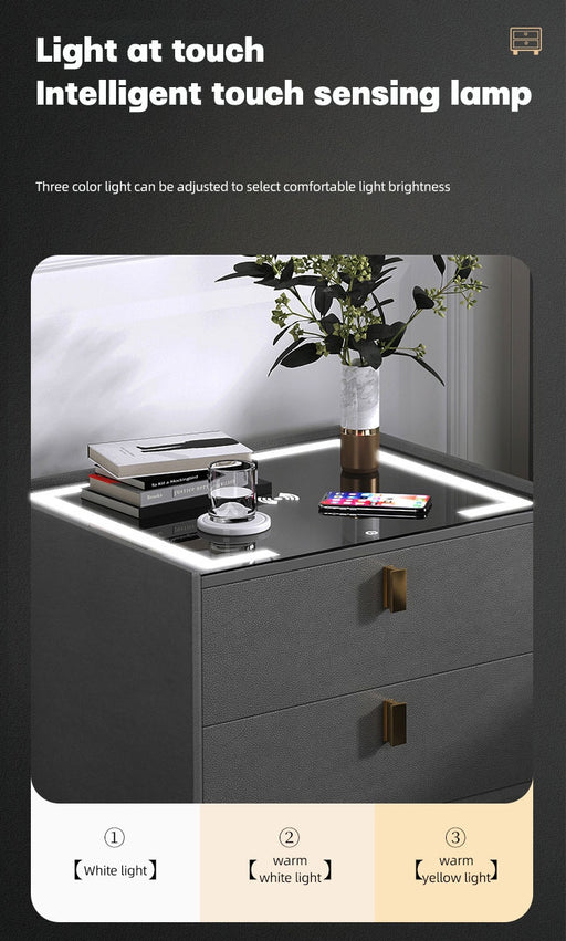 MIRODEMI® Gray/White Multifunctional Wood Bedside Cabinet With Wireless Charger