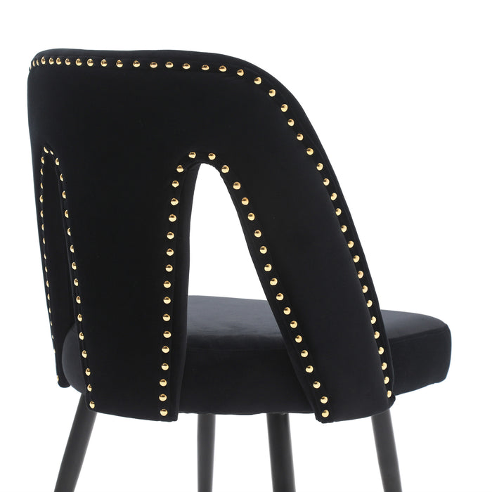Set of 2 Velvet Upholstered Dining Chairs with Black Metal Legs