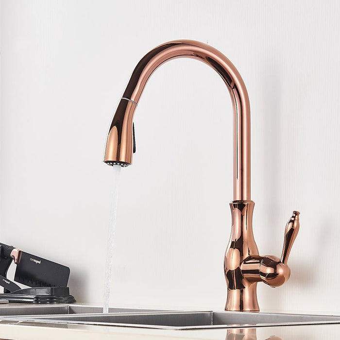 MIRODEMI® Pull Out Rotation High Arch Kitchen Sink Faucet Rose Gold