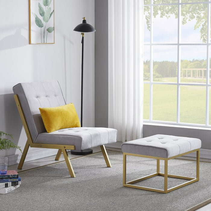 Gold Metal Frame Velvet Upholstery Chair with Ottoman Light Gray