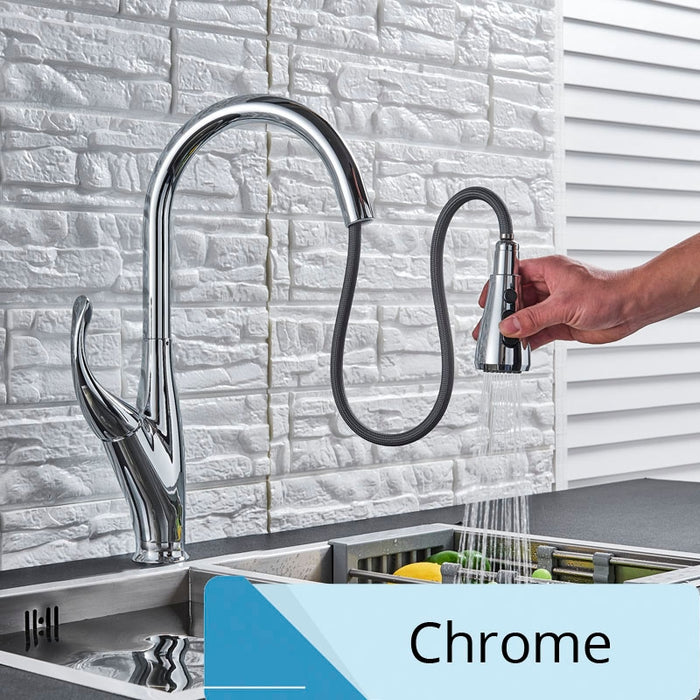 MIRODEMI® Single Handle Pull Out Stream Spray Kitchen Spout Chrome