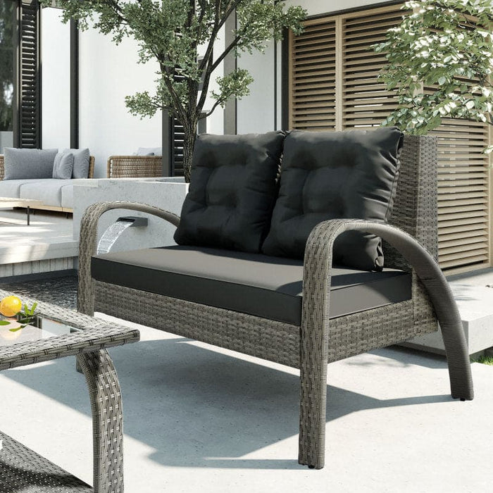 Outdoor Rattan 4-Piece Patio Set with Tempered Glass Table